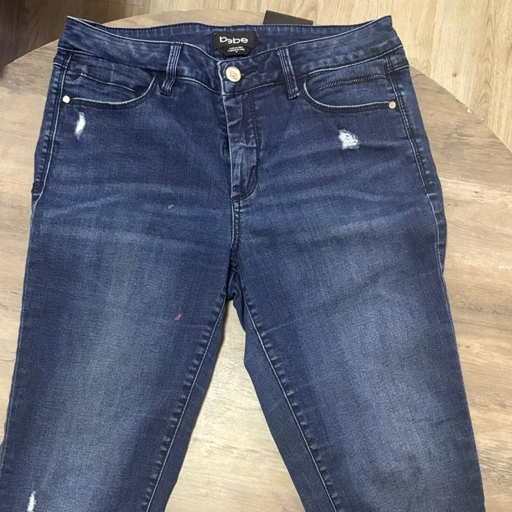 Bebe Women's Distressed Dark Blue Skinny Jeans